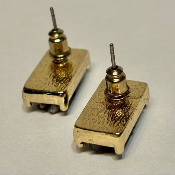 Natural Black Druzy Quartz Crystal Gold Plated Bar Stud Earrings 0.6" - Picture 8 of 9